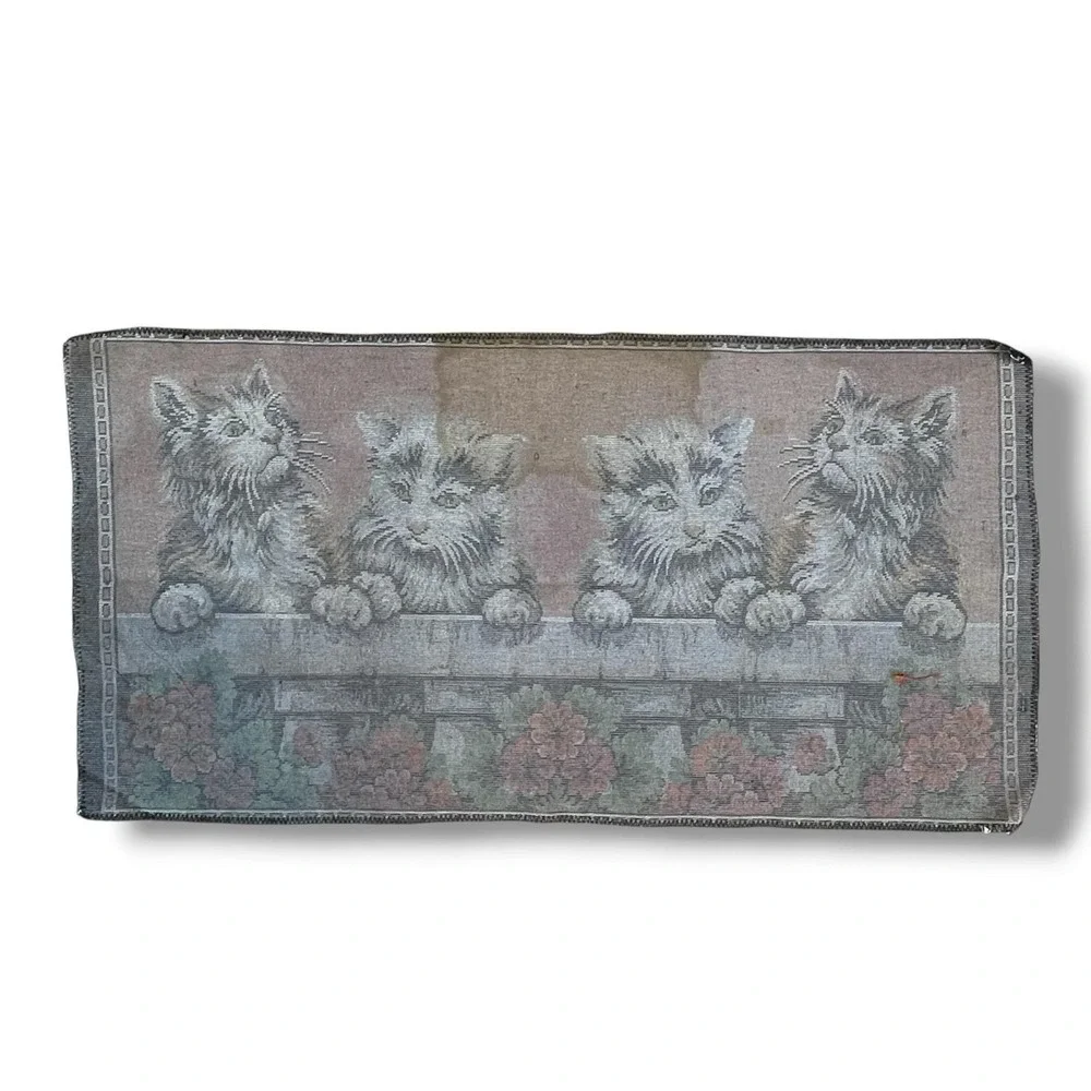 Vintage R&C Tapestry Rug Wall Art Made In Italy Cats At The Wall In Garden 38x19